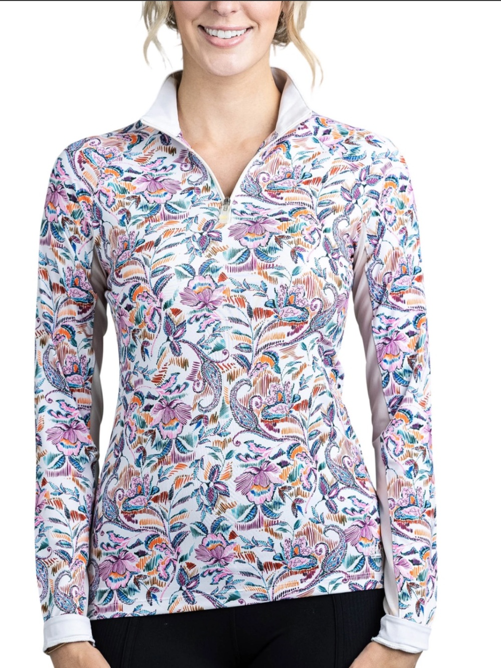 Kastel  Denmark Sun Shirt Floral Quarter-Zip Long Sleeve Top